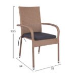 ΣΕΤ 5ΤΜΧ ΤΡΑΠΕΖΙ ΜΕΤΑΛΛΙΚΟ ΚΑΦΕ 120X70 ΜΕ 4 ΚΑΡΕΚΛΕΣ ΚΑΦΕ ΜΟΚΑ WICKER HM10381.02 - Image 3