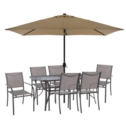 Αγόρασε ΣΕΤ ΕΞΩΤ.ΧΩΡΟΥ 8ΤΜΧ BRUNO HM21109 ΤΡΑΠΕΖΙ & ΟΜΠΡΕΛΑ & 6 ΠΟΛΥΘΡΟΝΕΣ- ΓΚΡΙ σε μοναδική τιμή στο clickforshop.gr