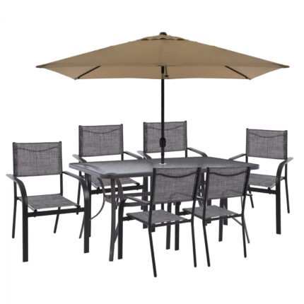 Αγόρασε ΣΕΤ ΤΡΑΠΕΖΑΡΙΑΣ ΜΕ ΟΜΠΡΕΛΑ 8 ΤΜΧ ΓΚΡΙ ΤΡΑΠΕΖΙ 150X90 ΚΑΙ ΠΟΛΥΘΡΟΝΑ HM11533.02 σε μοναδική τιμή στο clickforshop.gr