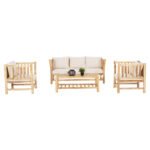 ΣΕΤ ΣΑΛΟΝΙ 4ΤΜΧ EDDARD HM9340 ΑΠΟ ΜΑΣΙΦ ΞΥΛΟ TEAK  ΦΥΣΙΚΟ - ΛΕΥΚΟ - Image 6