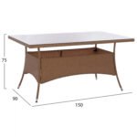 ΣΕΤ ΤΡΑΠΕΖΑΡΙΑΣ 5ΤΜΧ ΤΡΑΠ. 150Χ90 & ΠΟΛΥΘΡΟΝΕΣ WICKER RATTAN ΜΠΕΖ ΚΑΦΕ HM11713.02 - Image 2