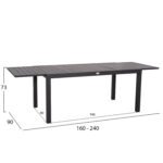 ΤΡΑΠΕΖΙ ΕΠΕΚΤΕΙΝΟΜΕΝΟ KRUM HM6277.03 ΑΛΟΥΜΙΝΙΟ ΣΚΟΥΡΟ ΓΚΡΙ 160-240x90x73Υεκ. - Image 2