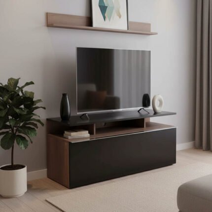 Βρες το Έπιπλο τηλεόρασης Temano pakoworld σε μαύρη gloss-καρυδι απόχρωση 117x40x48εκ σε μοναδική τιμή στο clickforshop.gr