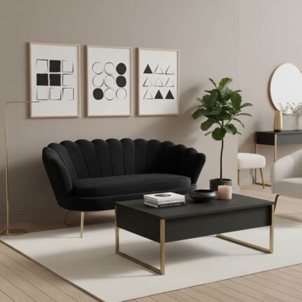 Βρες το Καναπές 2θέσιος Daimon pakoworld βελούδο μαύρο 134x70x77εκ σε μοναδική τιμή στο clickforshop.gr