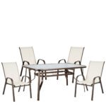 Βρες το Σετ Τραπεζαρία Κήπου ArteLibre SUN Κρεμ/Καφέ Μέταλλο/Textilene/Γυαλί Με 4 Πολυθρόνες 14990481 σε μοναδική τιμή στο clickforshop.gr