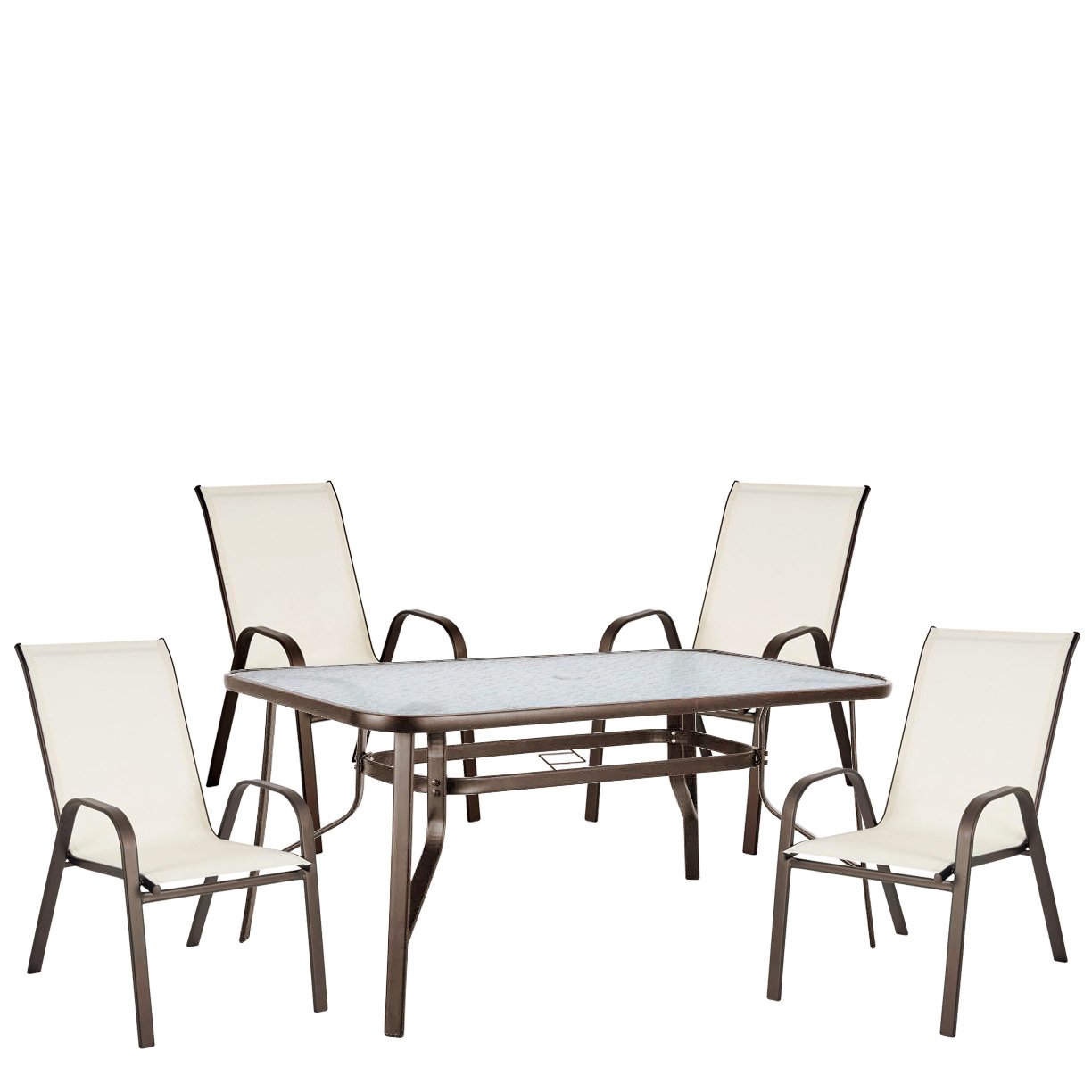 Σετ Τραπεζαρία Κήπου ArteLibre SUN Κρεμ/Καφέ Μέταλλο/Textilene/Γυαλί Με 4 Πολυθρόνες 14990481 Βρες το Σετ Τραπεζαρία Κήπου ArteLibre SUN Κρεμ/Καφέ Μέταλλο/Textilene/Γυαλί Με 4 Πολυθρόνες 14990481 σε μοναδική τιμή στο clickforshop.gr
