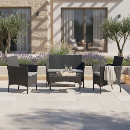 Βρες το Σαλόνι κήπου Calmness pakoworld σετ 4τμχ rattan μαύρο-ύφασμα γκρι σε μοναδική τιμή στο clickforshop.gr