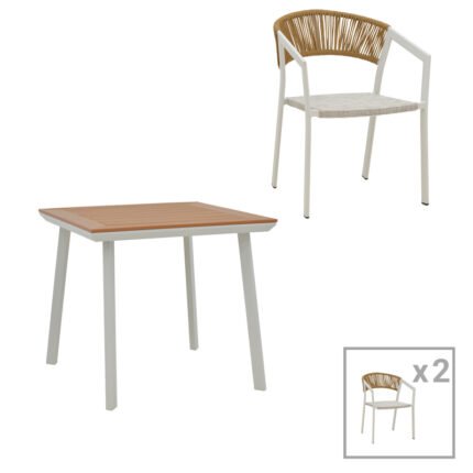 Βρες το Τραπεζαρία Synergy-Glisten σετ 3τεμ pakoworld λευκό αλουμίνιο και plywood σε φυσικό χρώμα 80x80x74εκ σε μοναδική τιμή στο clickforshop.gr