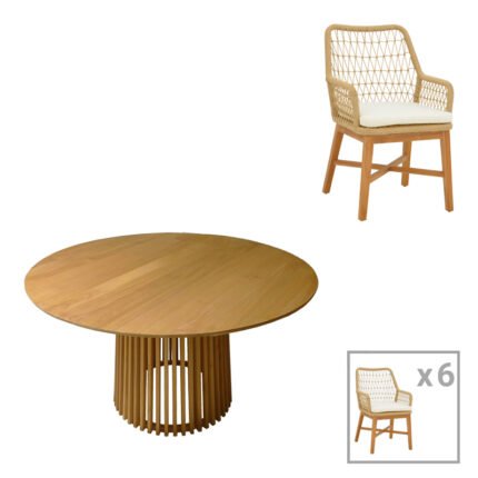 Βρες το Τραπεζαρία Elaiza-Kenda pakoworld σετ 7τεμ σε φυσική-μπεζ απόχρωση Φ150x75εκ σε μοναδική τιμή στο clickforshop.gr