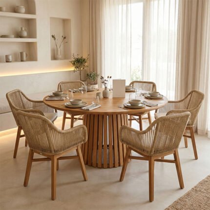 Βρες το Τραπεζαρία Kalie-Kenda I pakoworld σετ 7τεμ σε φυσική-μπεζ απόχρωση Φ120x75εκ σε μοναδική τιμή στο clickforshop.gr