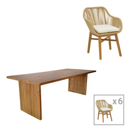 Βρες το Τραπεζαρία Kalie-Zibra pakoworld σετ 7τεμ σε φυσική-μπεζ απόχρωση 220x100x75εκ σε μοναδική τιμή στο clickforshop.gr