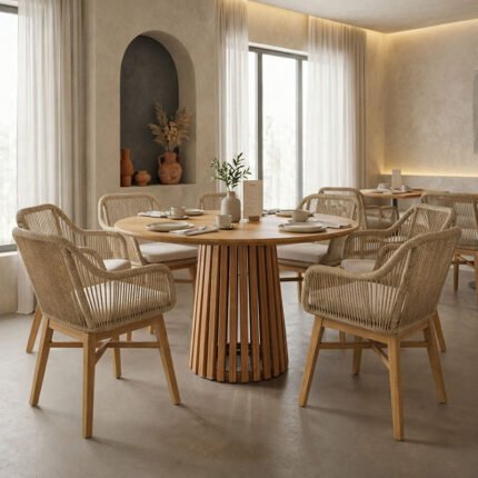 Βρες το Τραπεζαρία Kalie-Kenda Ι pakoworld σετ 7τεμ σε φυσική-μπεζ απόχρωση Φ80x75εκ σε μοναδική τιμή στο clickforshop.gr