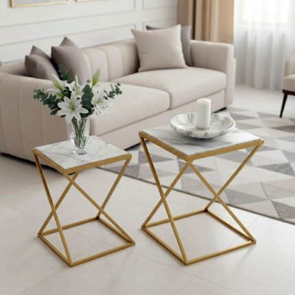 Βρες το Βοηθητικά τραπεζάκια σαλονιού σετ 2τεμ Zoliene Inart χρυσό μέταλλο-λευκό μαρμάρου σε μοναδική τιμή στο clickforshop.gr