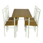 Τραπεζαρία Reforia pakoworld σετ 5τμχ mdf σε φυσική απόχρωση με λευκά μεταλλικά πόδια 110x60x74εκ - Image 3