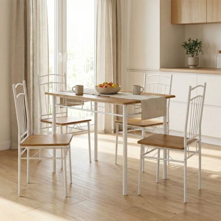 Βρες το Τραπεζαρία Reforia pakoworld σετ 5τμχ mdf σε φυσική απόχρωση με λευκά μεταλλικά πόδια 110x60x74εκ σε μοναδική τιμή στο clickforshop.gr