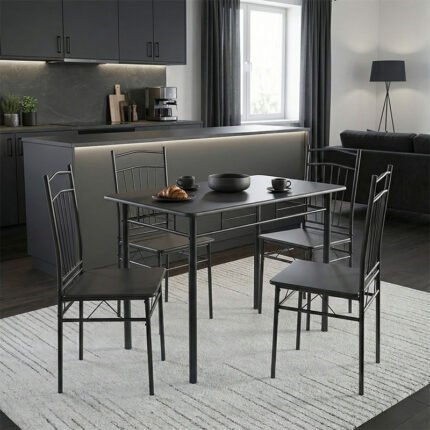 Βρες το Τραπεζαρία Reforia pakoworld σετ 5τμχ mdf σε μαύρη απόχρωση με μαύρα μεταλλικά πόδια 110x60x74εκ σε μοναδική τιμή στο clickforshop.gr