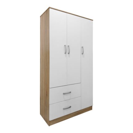 Βρες το Ντουλάπα τρίφυλλη με 2 συρτάρια Athos pakoworld σε sonoma-λευκή απόχρωση 90x42x180εκ σε μοναδική τιμή στο clickforshop.gr