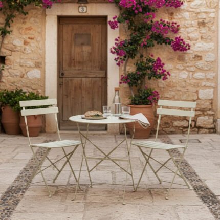 Βρες το Τραπεζαρία Bistro pakoworld σετ 3τεμ μεταλλική αναδιπλούμενη σε μπεζ απόχρωση Φ60x71εκ σε μοναδική τιμή στο clickforshop.gr