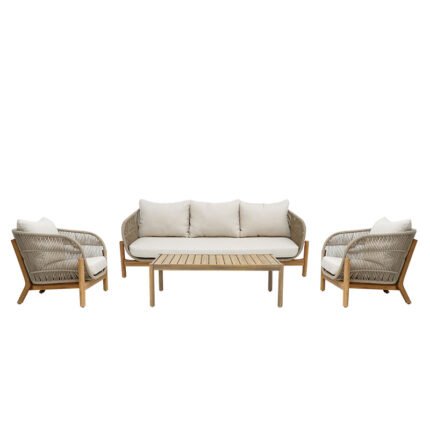 Βρες το Σαλόνι εξωτερικού χώρου Verilan pakoworld μασίφ ξύλο ακακίας με σχοινί και μπεζ μαξιλάρια σε μοναδική τιμή στο clickforshop.gr