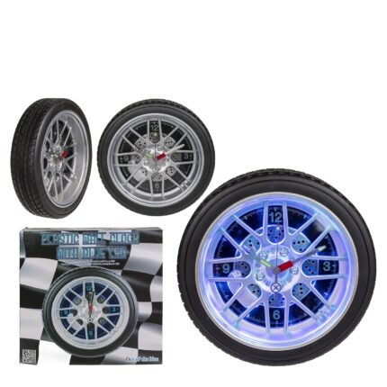 Βρες το Ρολόι Τοίχου Ρόδα Αυτοκινήτου Με 16 LED Πλαστικό Φ35cm σε μοναδική τιμή στο clickforshop.gr