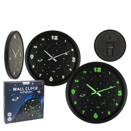Βρες το Ρολόι Τοίχου Διάστημα Φωσφοριζέ Μαύρο Πλαστικό Φ30cm σε μοναδική τιμή στο clickforshop.gr