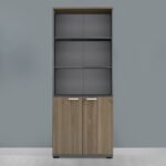 Βιβλιοθήκη γραφείου με κλειδαριά επαγγελματική Venturo Megapap χρώμα ανθρακί - καρυδί 80x40x200εκ. - Image 3