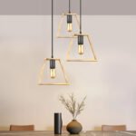 Φωτιστικό οροφής Tekli Megapap E27 ξύλινο τρίφωτο χρώμα φυσικό 40x30x90εκ. - Image 2