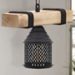 Φωτιστικό οροφής Elora Megapap E27 ξύλινο - μεταλλικό μονόφωτο χρώμα φυσικό - μαύρο 25x13x75εκ. - Image 3