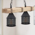 Φωτιστικό οροφής Elora Megapap E27 ξύλινο - μεταλλικό δίφωτο χρώμα φυσικό - μαύρο 40x13x75εκ. - Image 3