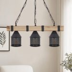 Φωτιστικό οροφής Elora Megapap E27 ξύλινο - μεταλλικό τρίφωτο χρώμα φυσικό - μαύρο 50x13x75εκ. - Image 2