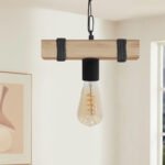 Φωτιστικό οροφής Vero Megapap E27 ξύλινο μονόφωτο χρώμα φυσικό - μαύρο 25x8x65εκ. - Image 2