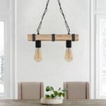 Φωτιστικό οροφής Vero Megapap E27 ξύλινο δίφωτο χρώμα φυσικό - μαύρο 40x8x65εκ. - Image 2