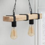 Φωτιστικό οροφής Vero Megapap E27 ξύλινο δίφωτο χρώμα φυσικό - μαύρο 40x8x65εκ. - Image 3