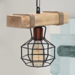 Φωτιστικό οροφής Lumenia Megapap E27 ξύλινο - μεταλλικό μονόφωτο χρώμα φυσικό - μαύρο 25x14x80εκ. - Image 3