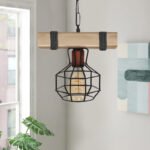 Φωτιστικό οροφής Lumenia Megapap E27 ξύλινο - μεταλλικό μονόφωτο χρώμα φυσικό - μαύρο 25x14x80εκ. - Image 2