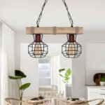 Φωτιστικό οροφής Lumenia Megapap E27 ξύλινο - μεταλλικό δίφωτο χρώμα φυσικό - μαύρο 40x14x80εκ. - Image 2