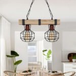 Φωτιστικό οροφής Lumenia Megapap E27 ξύλινο - μεταλλικό δίφωτο χρώμα φυσικό - μαύρο 40x14x80εκ. - Image 2