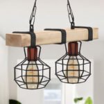 Φωτιστικό οροφής Lumenia Megapap E27 ξύλινο - μεταλλικό δίφωτο χρώμα φυσικό - μαύρο 40x14x80εκ. - Image 3