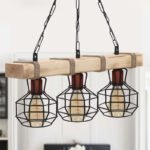 Φωτιστικό οροφής Lumenia Megapap E27 ξύλινο - μεταλλικό τρίφωτο χρώμα φυσικό - μαύρο 50x14x80εκ. - Image 3