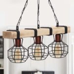 Φωτιστικό οροφής Lumenia Megapap E27 ξύλινο - μεταλλικό τρίφωτο χρώμα φυσικό - μαύρο 50x14x80εκ. - Image 3