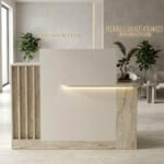 Γραφείο υποδοχής - reception Dayana Megapap με LED χρώμα travertine - sandstone 150x85,2x120εκ. - Image 4