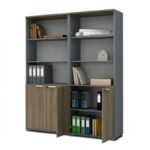 Βιβλιοθήκη γραφείου με κλειδαριά επαγγελματική Venturo Megapap χρώμα ανθρακί - καρυδί 160x40x200εκ. - Image 3