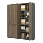 Ντουλάπα γραφείου με κλειδαριά επαγγελματική Venturo Megapap χρώμα ανθρακί - καρυδί 160x40x200εκ. - Image 3