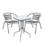 Σετ Τραπεζαρία Κήπου ArteLibre MARS Μέταλλο Γκρι Με 2 Πολυθρόνες - Image 2