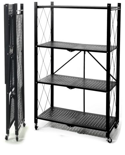 Βρες το Ραφιέρα 4 Ράφια Πτυσσόμενη Τροχήλατη Μαύρο Μέταλλο 71x34x124cm σε μοναδική τιμή στο clickforshop.gr