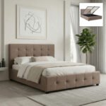 Βρες το Κρεβάτι Iro Megapap υφασμάτινο με αποθηκευτικό χώρο χρώμα μπεζ - καφέ 160x200εκ. σε μοναδική τιμή στο clickforshop.gr