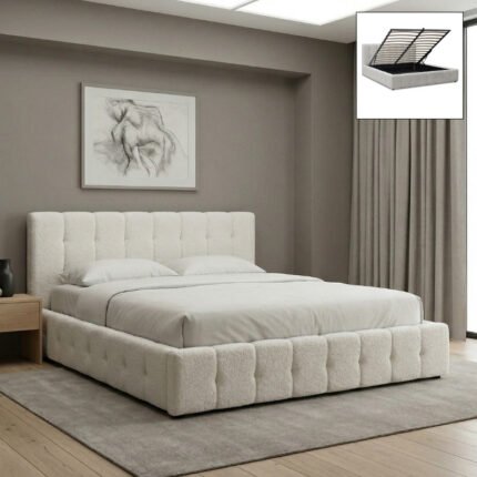 Βρες το Κρεβάτι Norah Megapap μπουκλέ ύφασμα με αποθηκευτικό χώρο χρώμα ivory 160x200εκ. σε μοναδική τιμή στο clickforshop.gr