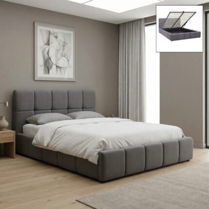 Βρες το Κρεβάτι Elora Megapap βελούδινο με αποθηκευτικό χώρο χρώμα γκρι 160x200εκ. σε μοναδική τιμή στο clickforshop.gr