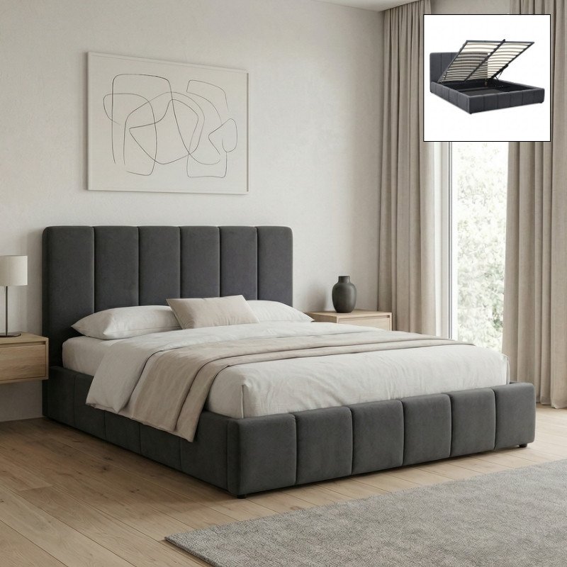 Κρεβάτι Nival Megapap υφασμάτινο με αποθηκευτικό χώρο χρώμα ανθρακί 160x200εκ. Βρες το Κρεβάτι Nival Megapap υφασμάτινο με αποθηκευτικό χώρο χρώμα ανθρακί 160x200εκ. σε μοναδική τιμή στο clickforshop.gr