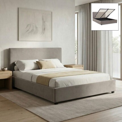 Βρες το Κρεβάτι Verona Megapap υφασμάτινο με αποθηκευτικό χώρο χρώμα γκρι - μπεζ 160x200εκ. σε μοναδική τιμή στο clickforshop.gr